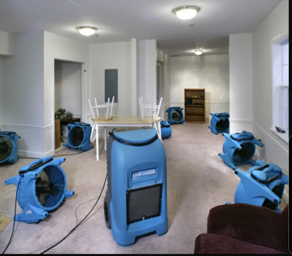 Air movers and dehumidifier setup for Water Damage Restoration in Springfield
